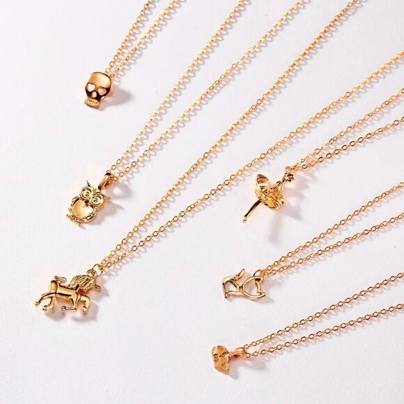2 BOGO Gold Dipped Fearless Skull Magical Unicorn Pendant Necklaces Minimal NEW - Picture 7 of 7